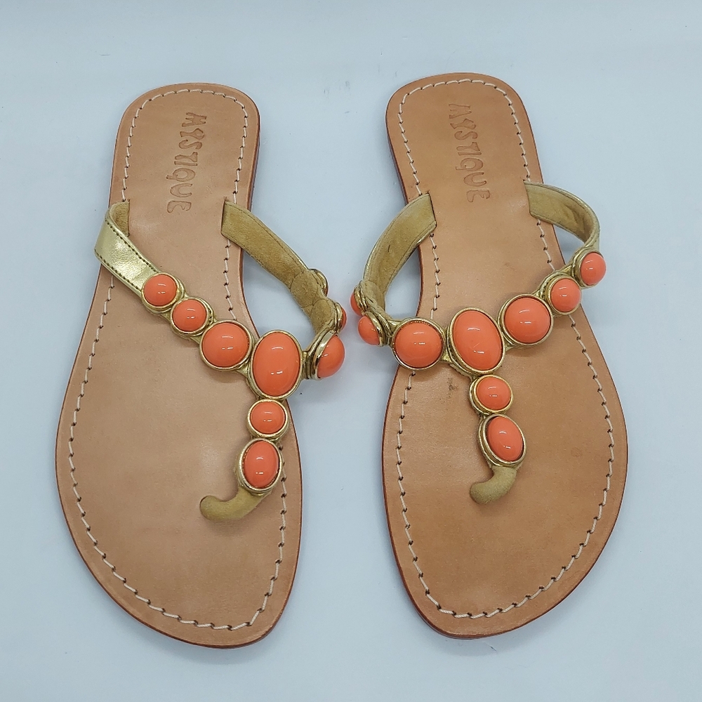 Mystique Women's Sandals Coral Stone Gold Strap Size 7